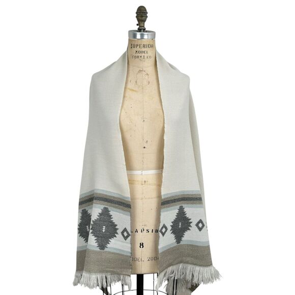 Womens Aztec Fringe Scarf Shawl Ivory Neutral Western Boho Sothwestern Cowgirl - Picture 3 of 11